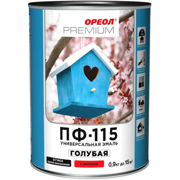 Эмаль Ореол Premium ПФ-115 глянцевая цвет голубой 0.9 кг